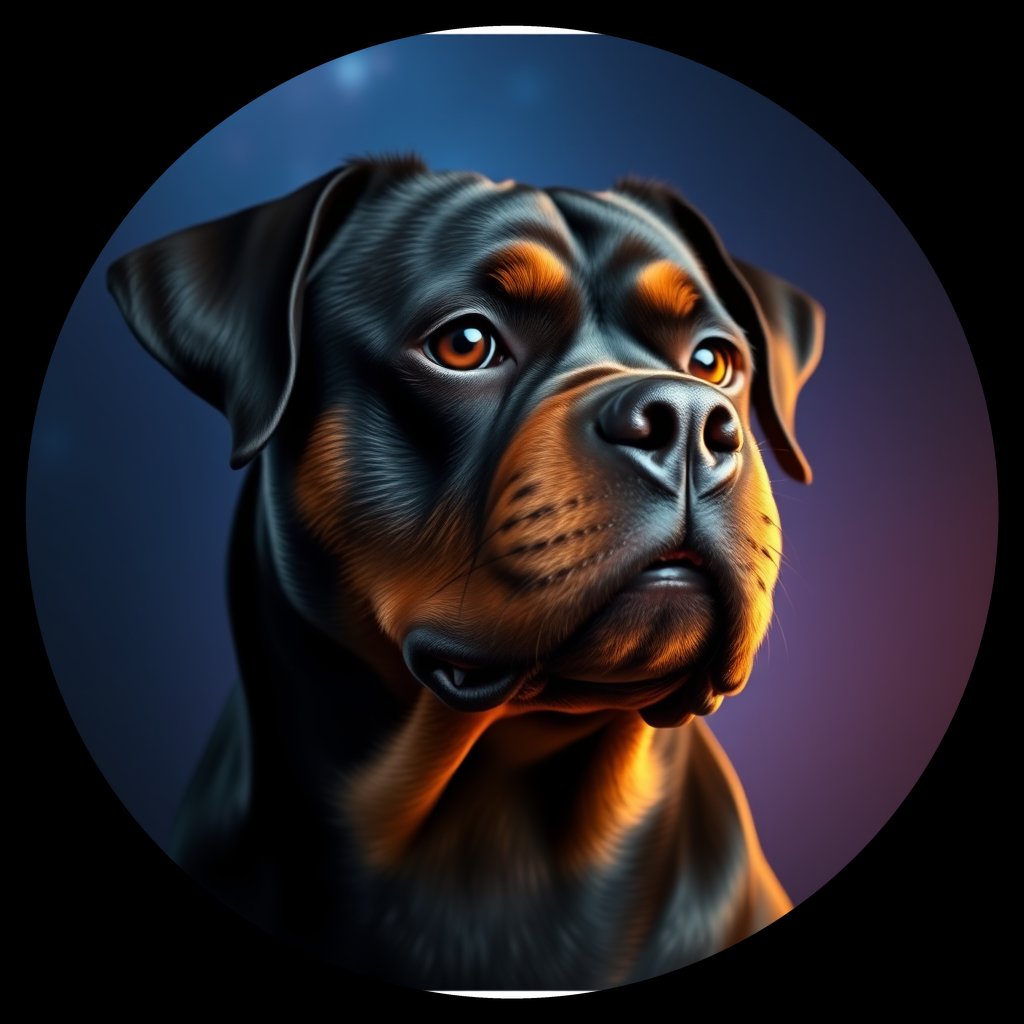 Cosmic medallion portrait of PFZ15H08_PFZ15H08, a Rottweiler