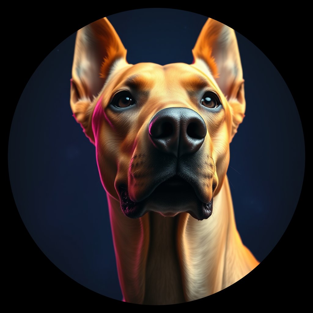Cosmic medallion portrait of PFZ15H12_PFZ15H12, a Doberman Pinscher