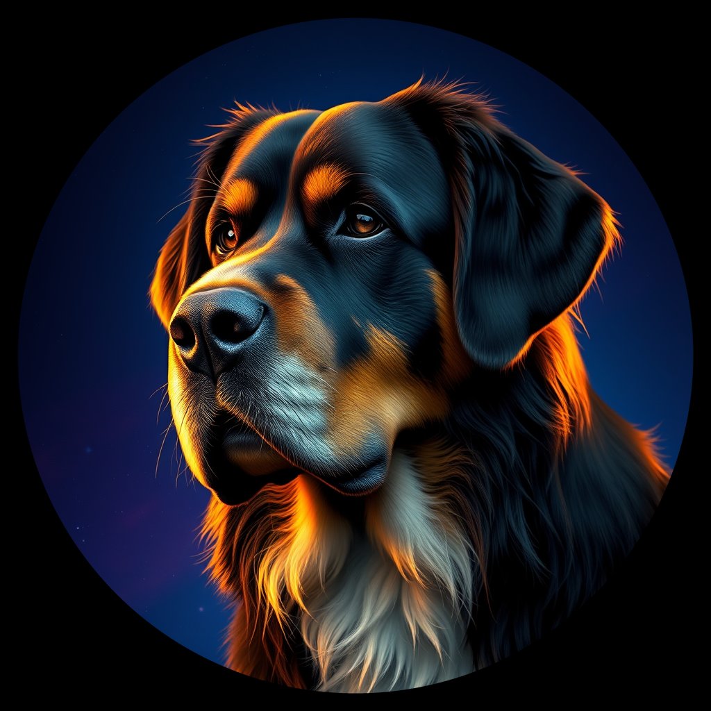 Cosmic medallion portrait of PFZ16A01_PFZ16A01, a Greater Swiss Mountain Dog