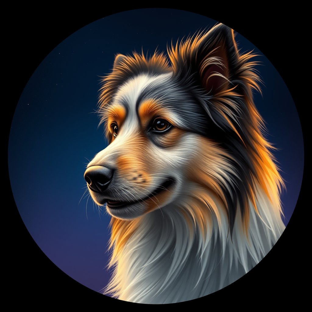 Cosmic medallion portrait of PFZ16A04_PFZ16A04, a Shetland Sheepdog