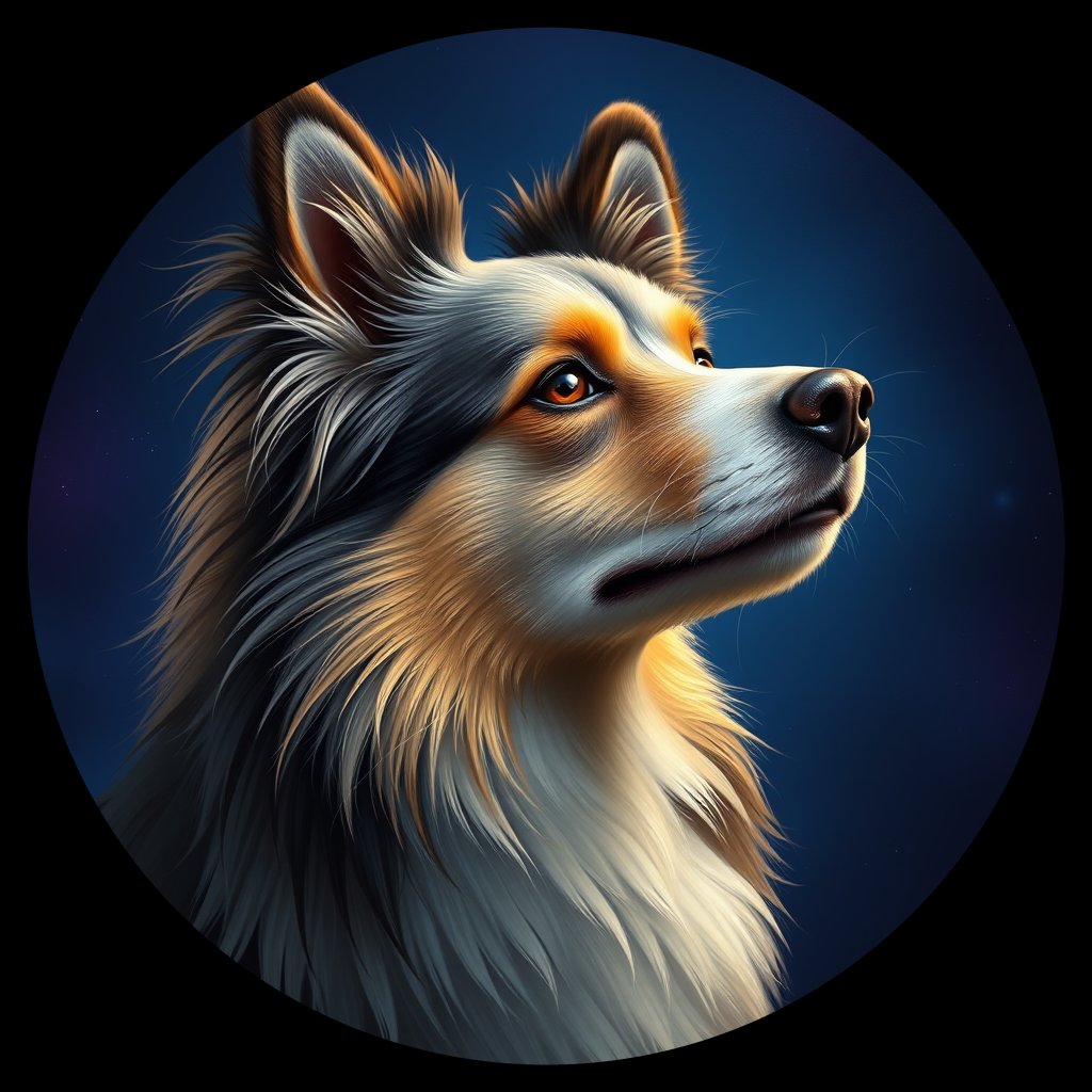 Cosmic medallion portrait of PFZ16A05_PFZ16A05, a Shetland Sheepdog