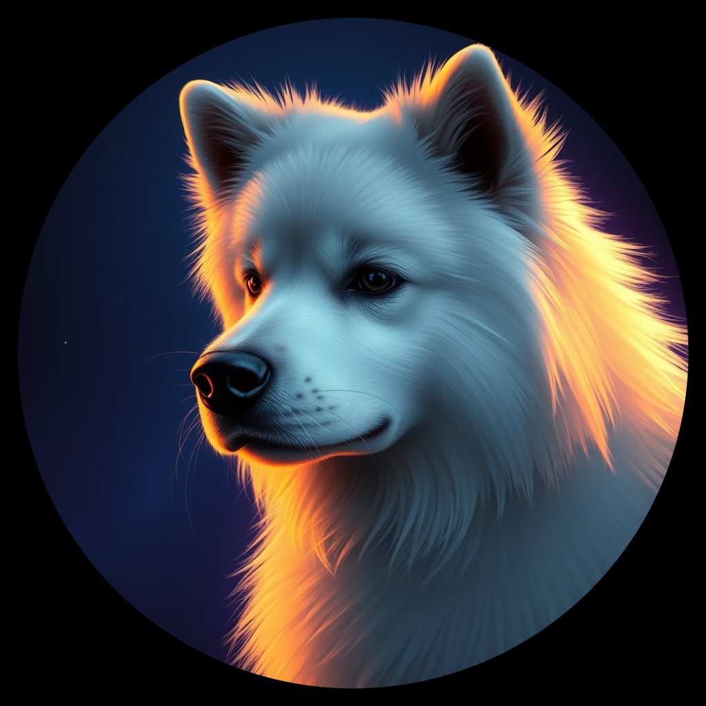 Cosmic medallion portrait of PFZ16A10_PFZ16A10, a Samoyed