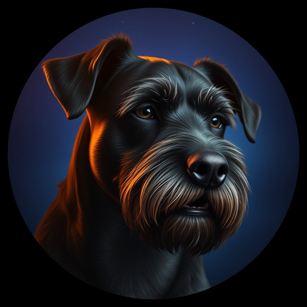 Cosmic medallion portrait of PFZ16B01_PFZ16B01, a Portuguese Water Dog