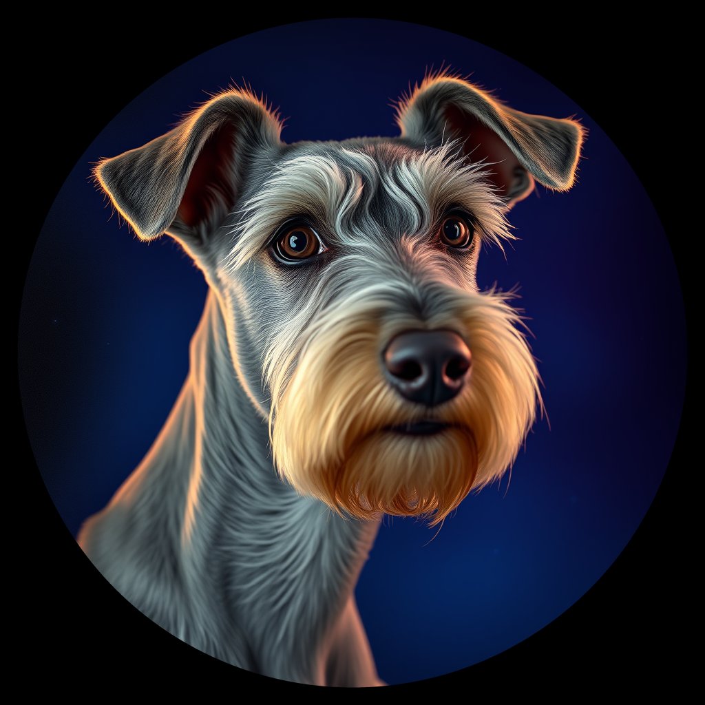 Cosmic medallion portrait of PFZ16B03_PFZ16B03, a Bedlington Terrier