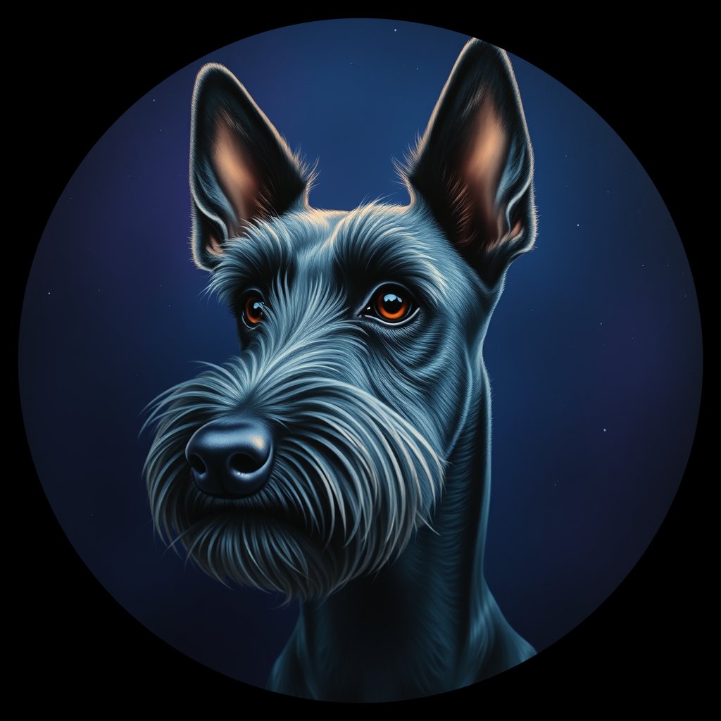 Cosmic medallion portrait of PFZ16B05_PFZ16B05, a Kerry Blue Terrier