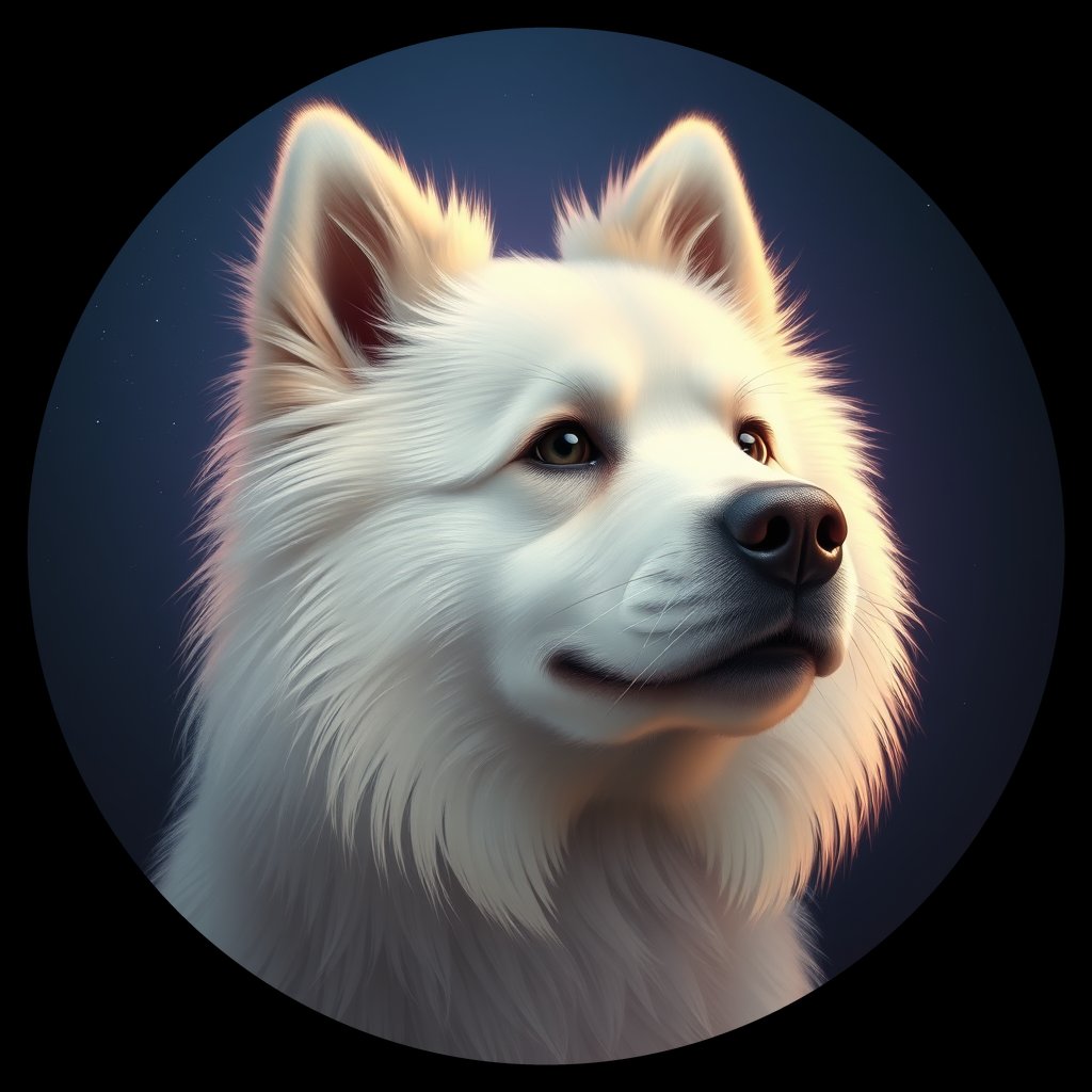 Cosmic medallion portrait of PFZ16B12_PFZ16B12, a Samoyed