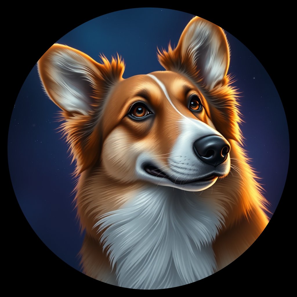 Cosmic medallion portrait of PFZ16C03_PFZ16C03, a Pembroke Welsh Corgi