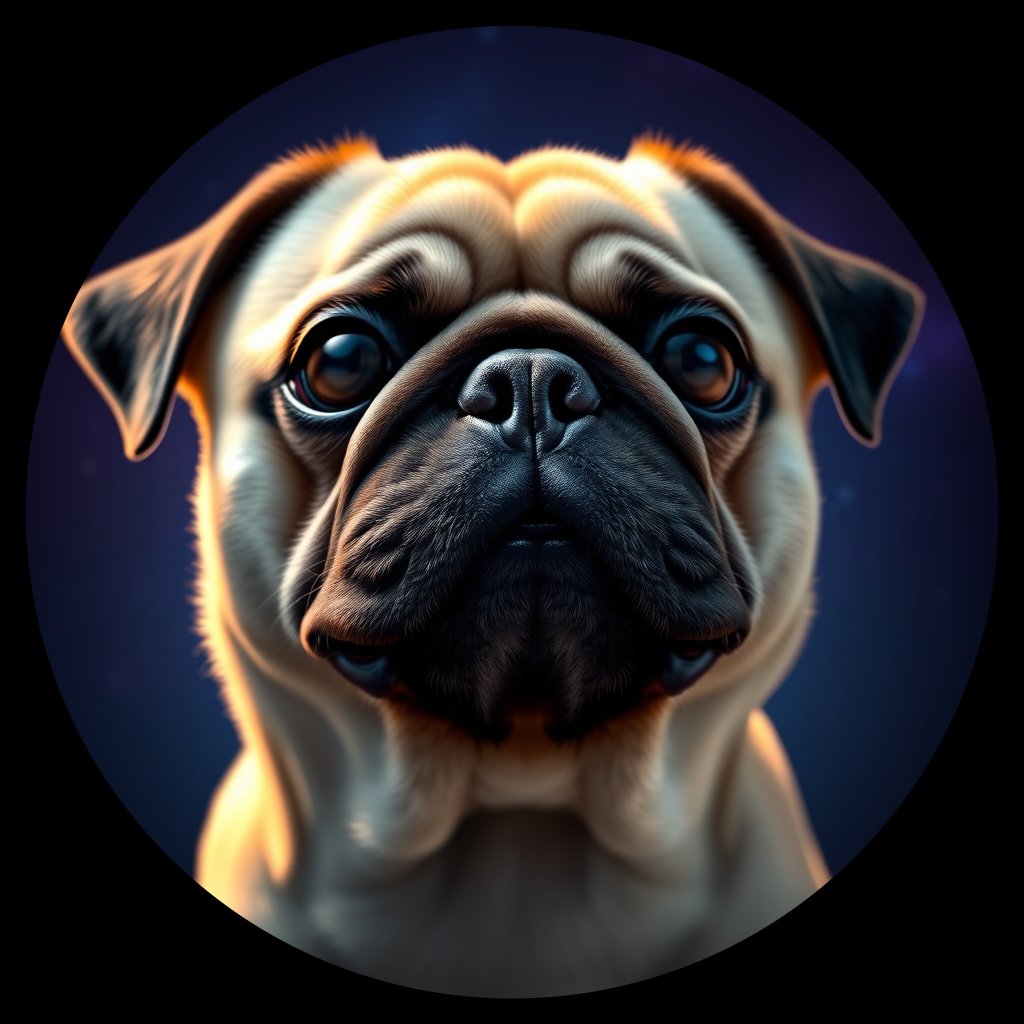 Cosmic medallion portrait of PFZ16C05_PFZ16C05, a Pug