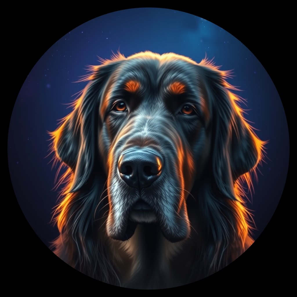 Cosmic medallion portrait of PFZ16C12_PFZ16C12, a Greater Swiss Mountain Dog