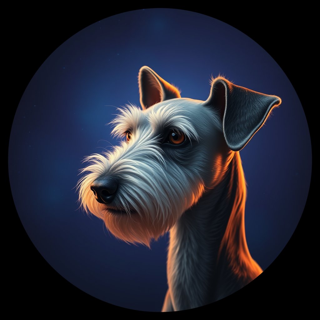 Cosmic medallion portrait of PFZ16E01_PFZ16E01, a Bedlington Terrier