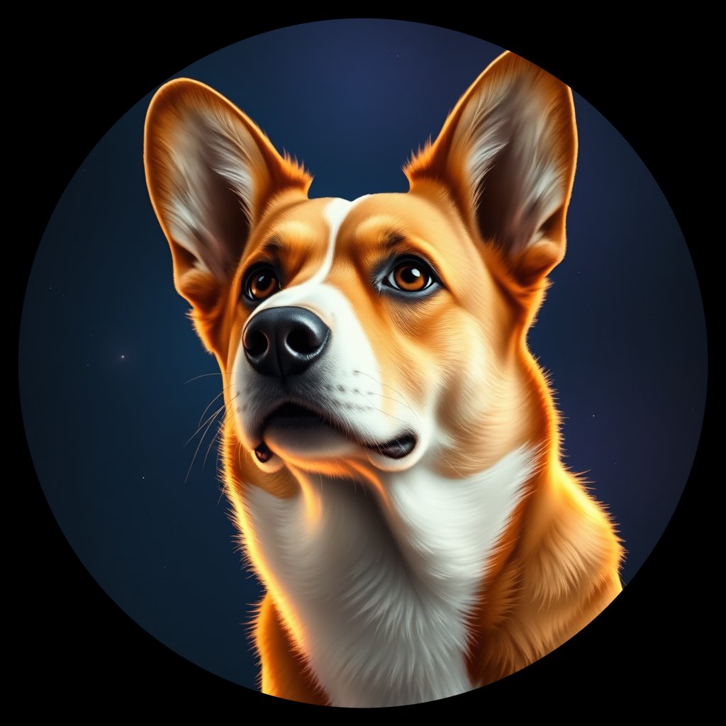 Cosmic medallion portrait of PFZ16E04_PFZ16E04, a Pembroke Welsh Corgi