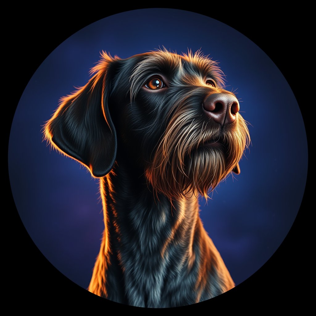 Cosmic medallion portrait of PFZ16E05_PFZ16E05, a German Wirehaired Pointer