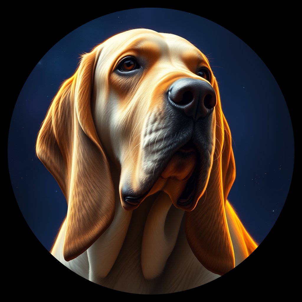 Cosmic medallion portrait of PFZ16E09_PFZ16E09, a Basset Hound