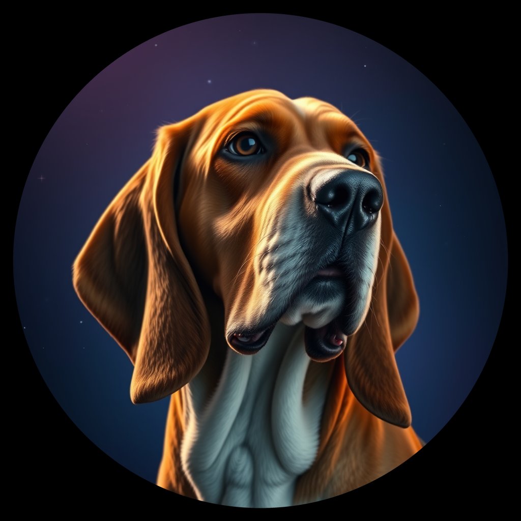 Cosmic medallion portrait of PFZ16E12_PFZ16E12, a Basset Hound