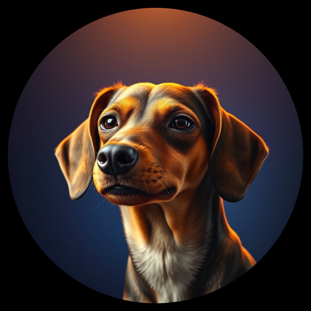 Cosmic medallion portrait of PFZ16F01_PFZ16F01, a Miniature Dachshund