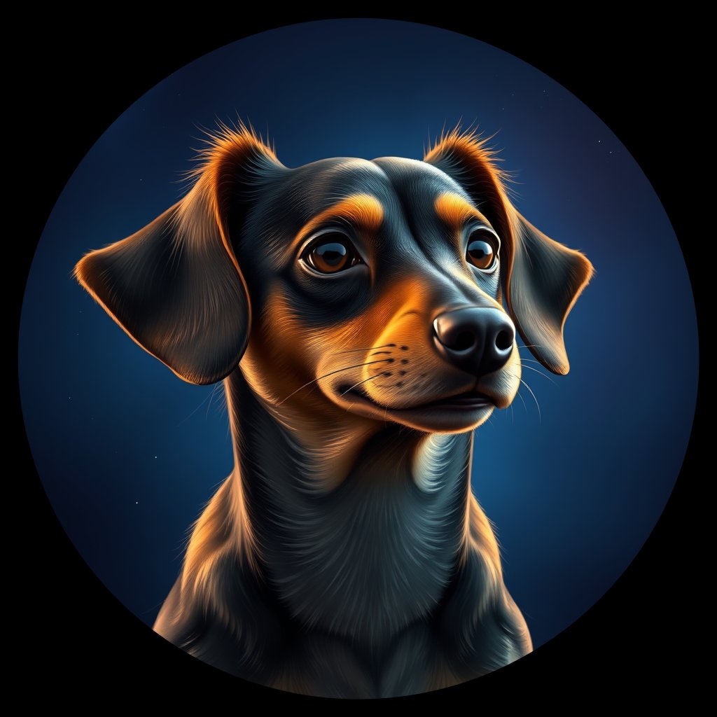 Cosmic medallion portrait of PFZ16F03_PFZ16F03, a Miniature Dachshund