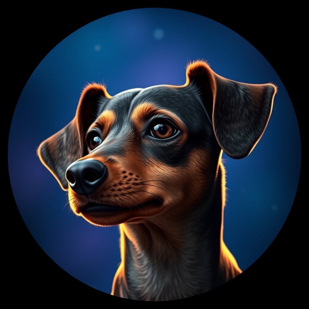 Cosmic medallion portrait of PFZ16G01_PFZ16G01, a Miniature Dachshund