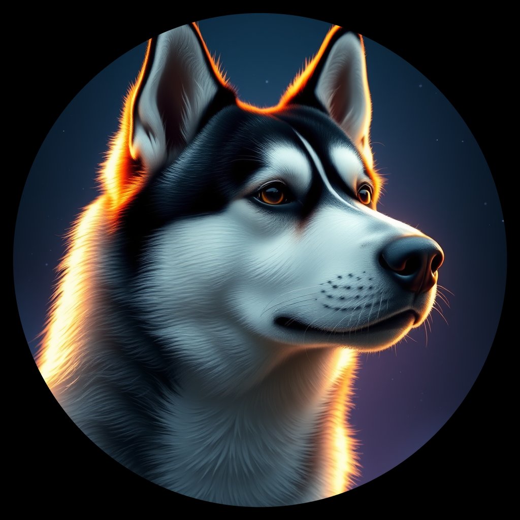Cosmic medallion portrait of PFZ16G03_PFZ16G03, a Siberian Husky