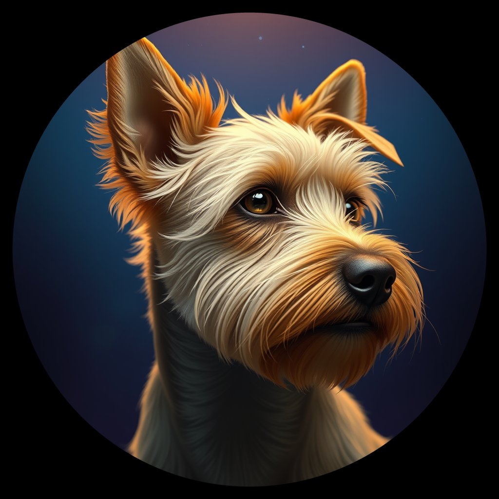 Cosmic medallion portrait of PFZ16G04_PFZ16G04, a Silky Terrier