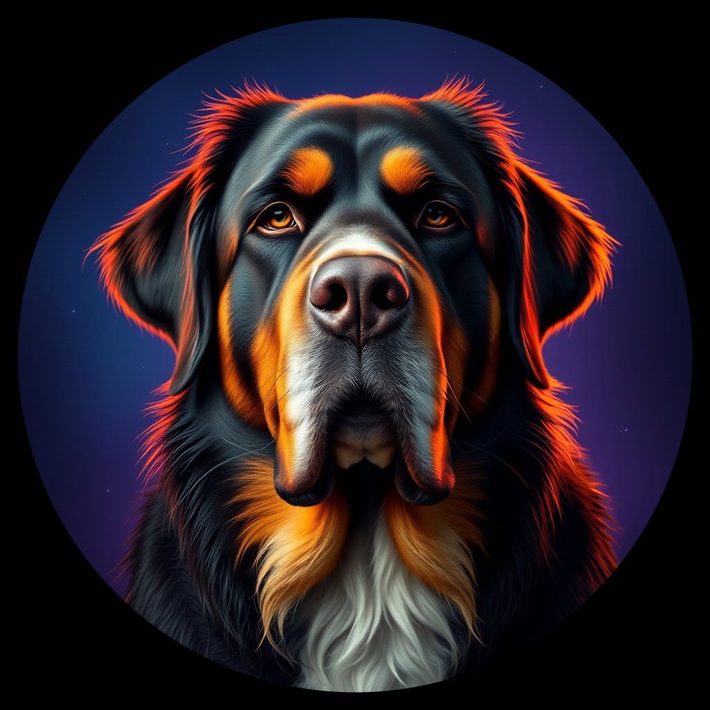 Cosmic medallion portrait of PFZ16H12_PFZ16H12, a Greater Swiss Mountain Dog