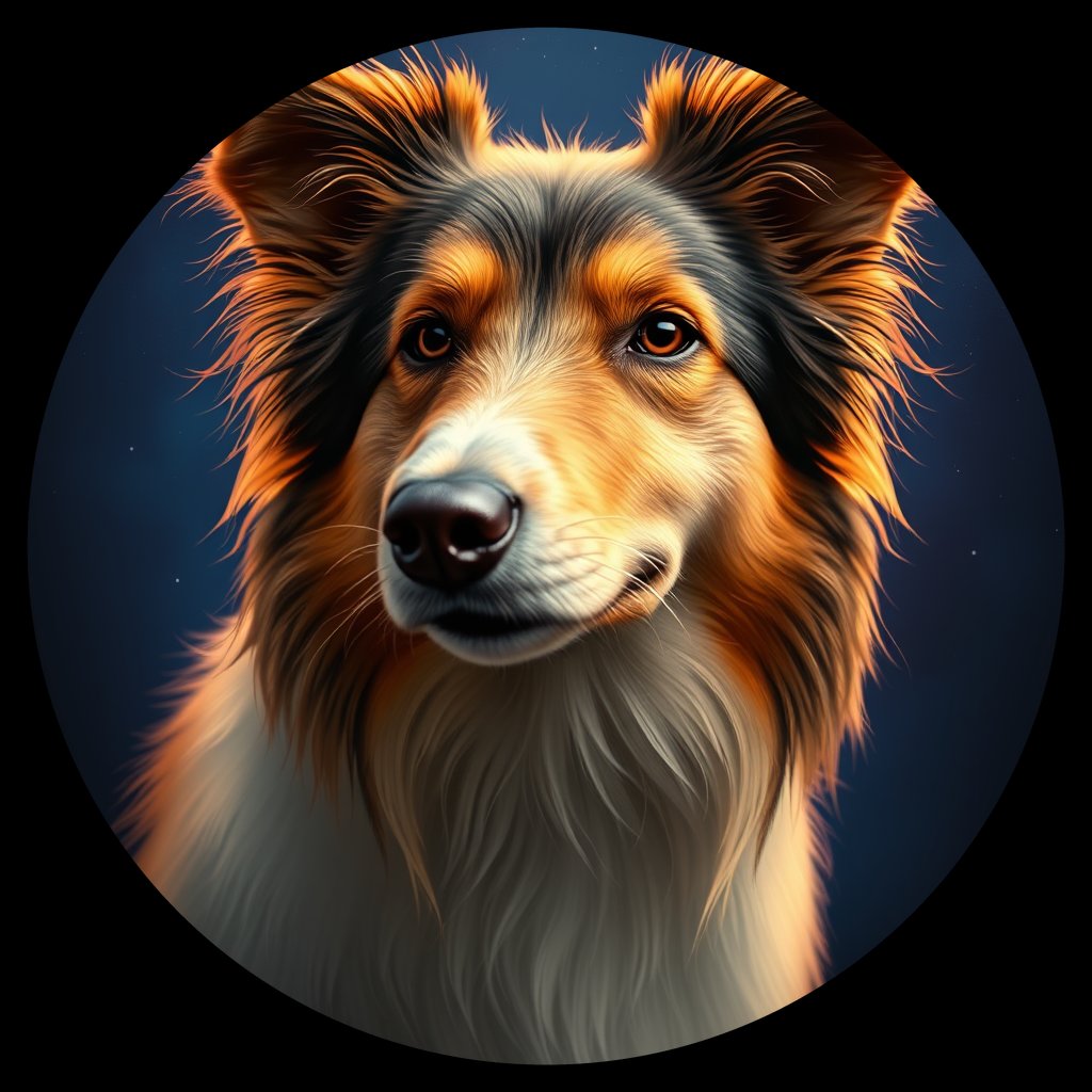 Cosmic medallion portrait of PFZ17A03_PFZ17A03, a Shetland Sheepdog