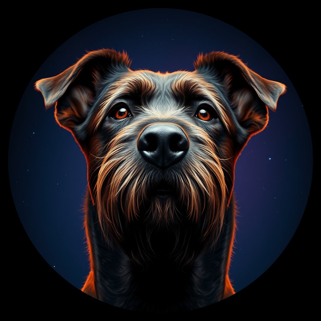 Cosmic medallion portrait of PFZ17A11_PFZ17A11, a Portuguese Water Dog