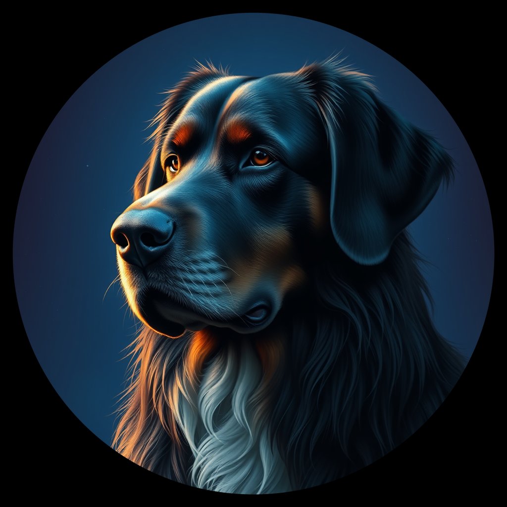 Cosmic medallion portrait of PFZ17B03_PFZ17B03, a Greater Swiss Mountain Dog