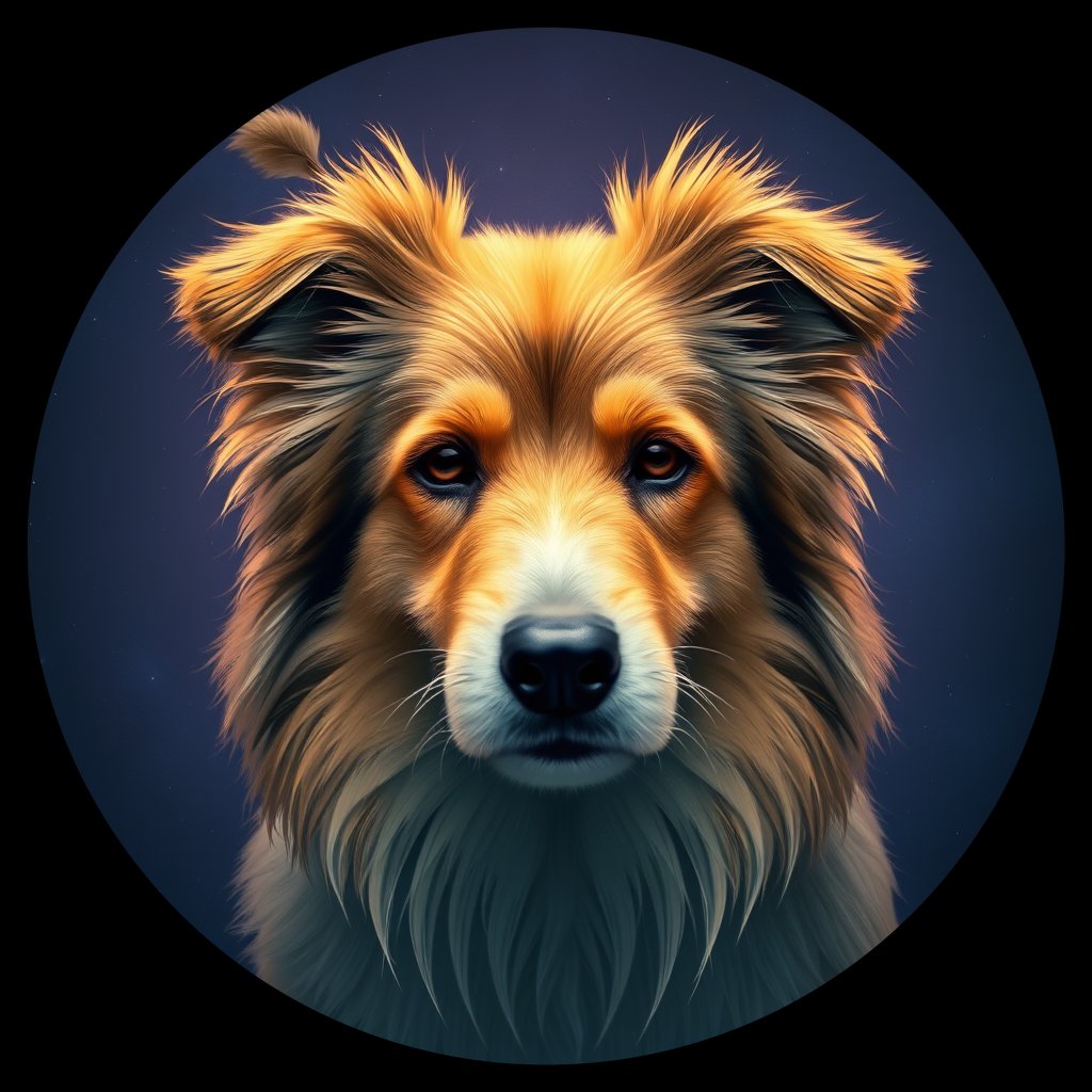 Cosmic medallion portrait of PFZ17B04_PFZ17B04, a Shetland Sheepdog