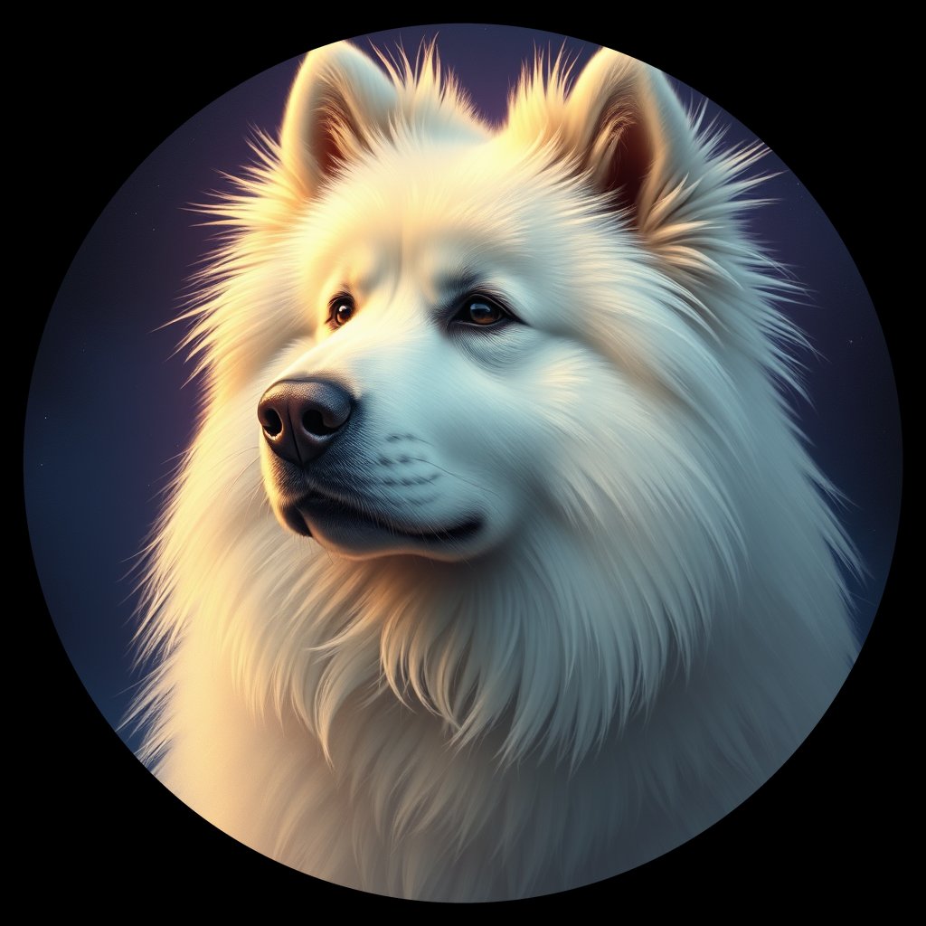 Cosmic medallion portrait of PFZ17B08_PFZ17B08, a Samoyed