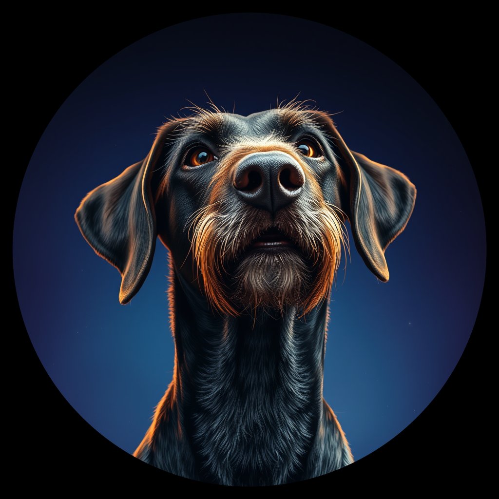 Cosmic medallion portrait of PFZ17B10_PFZ17B10, a German Wirehaired Pointer
