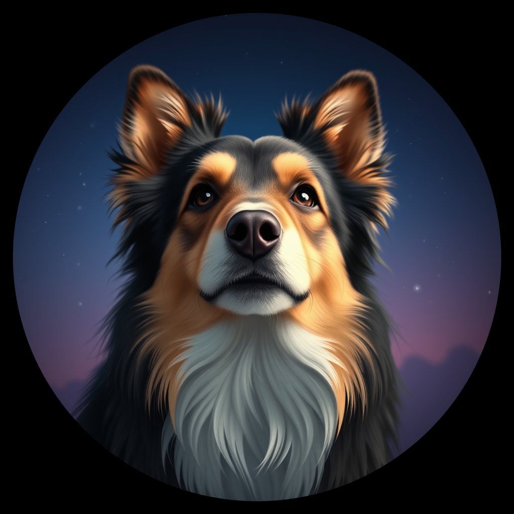 Cosmic medallion portrait of PFZ17C04_PFZ17C04, a Shetland Sheepdog