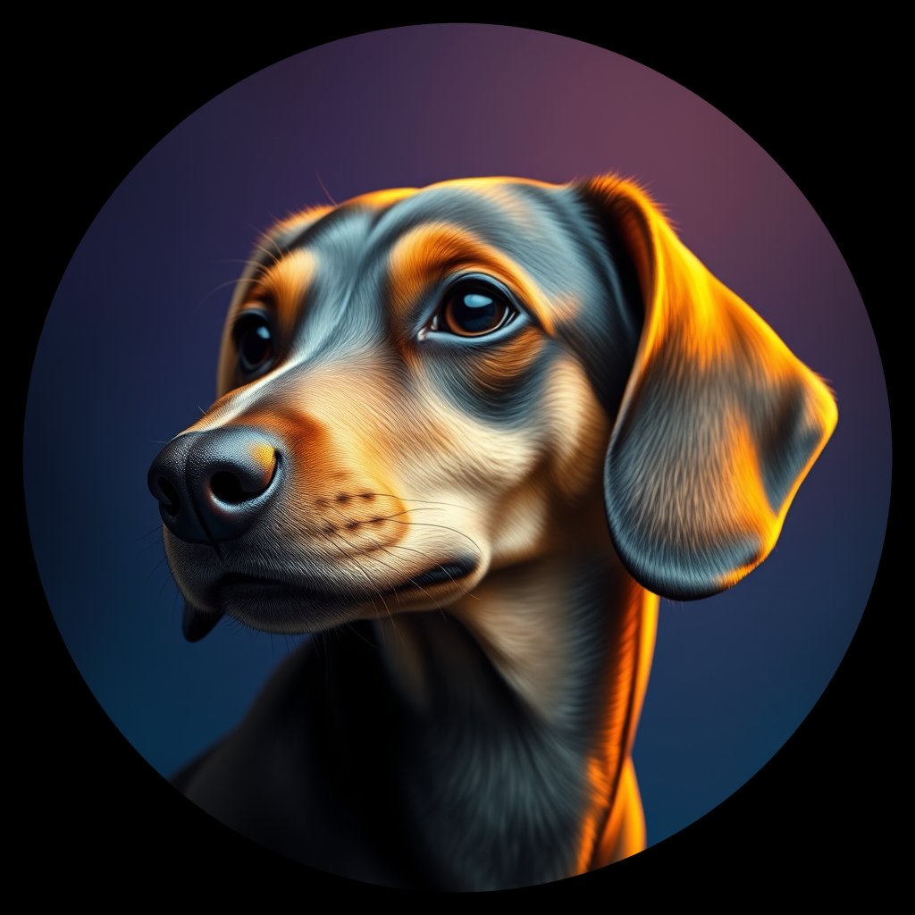 Cosmic medallion portrait of PFZ17C06_PFZ17C06, a Miniature Dachshund