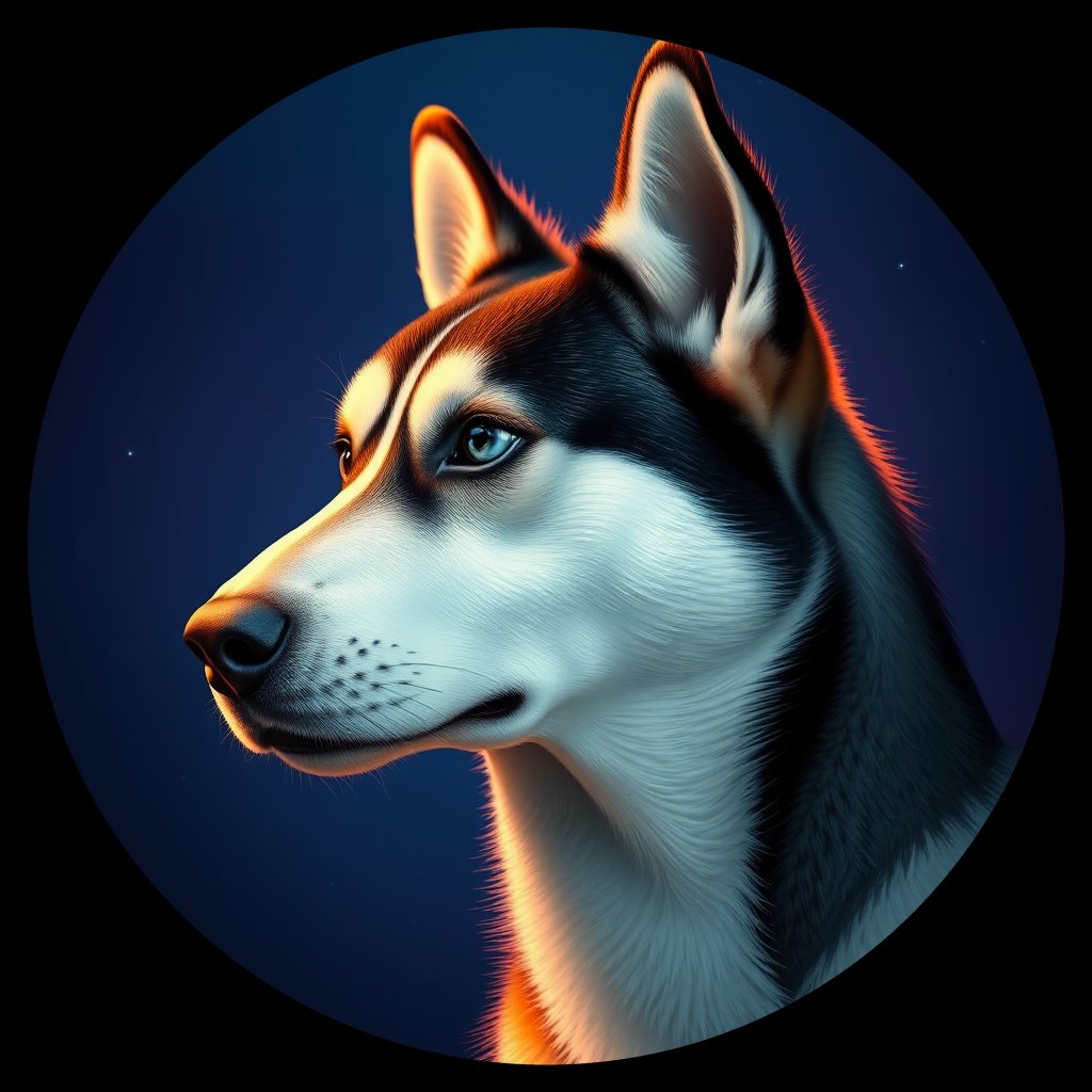 Cosmic medallion portrait of PFZ17C09_PFZ17C09, a Siberian Husky