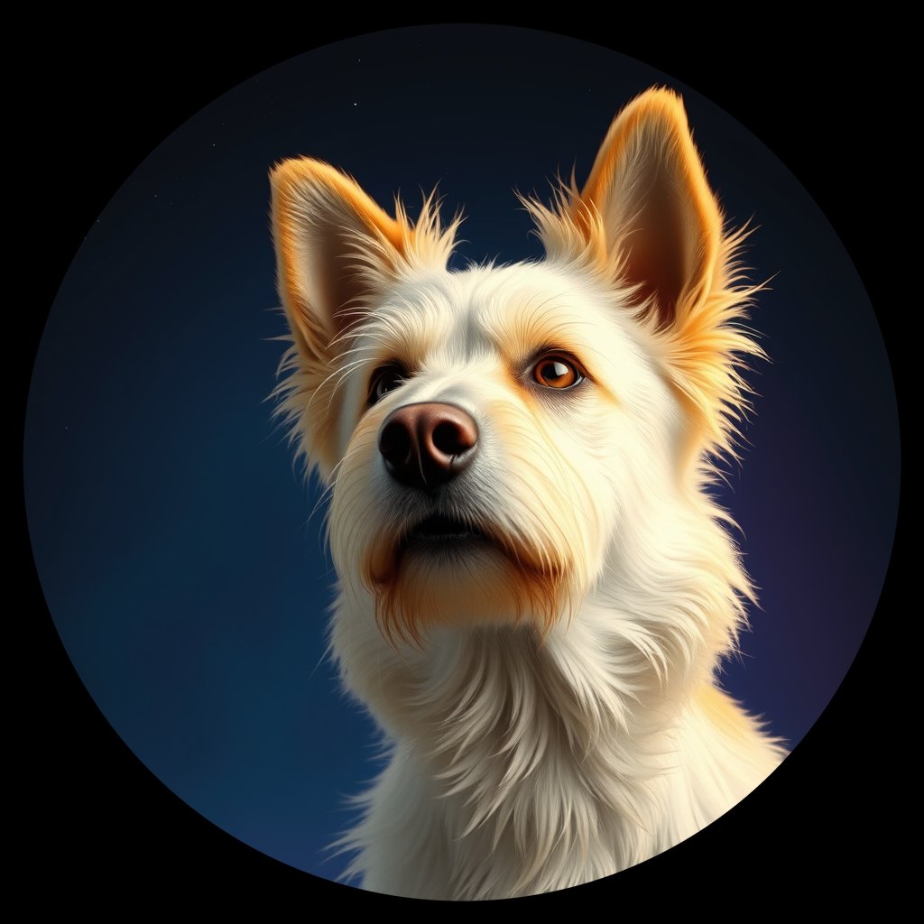 Cosmic medallion portrait of PFZ17D01_PFZ17D01, a Pyrenean Shepherd