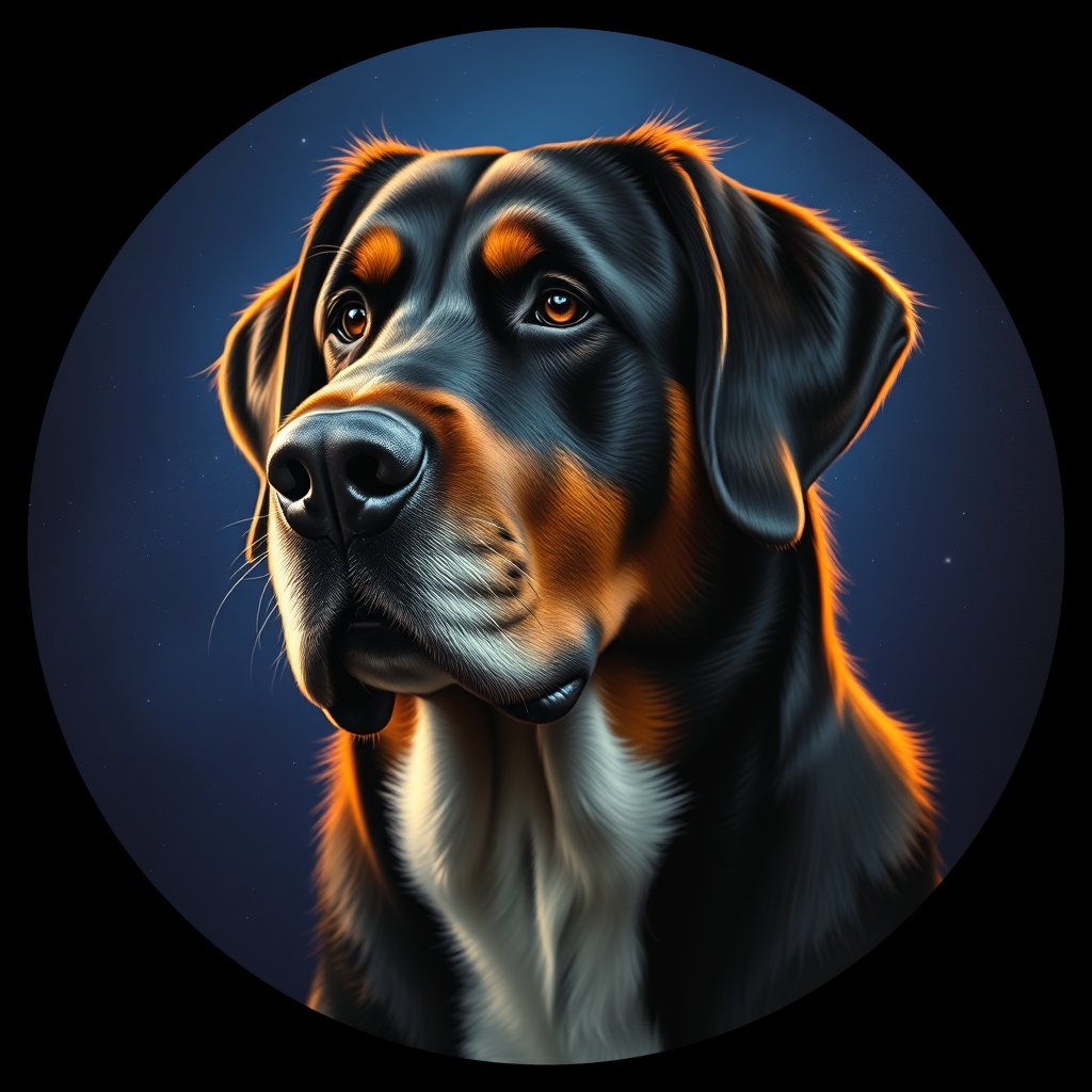 Cosmic medallion portrait of PFZ17D02_PFZ17D02, a Greater Swiss Mountain Dog