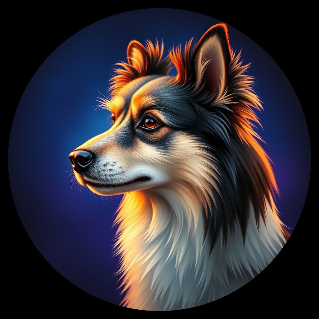 Cosmic medallion portrait of PFZ17D04_PFZ17D04, a Shetland Sheepdog