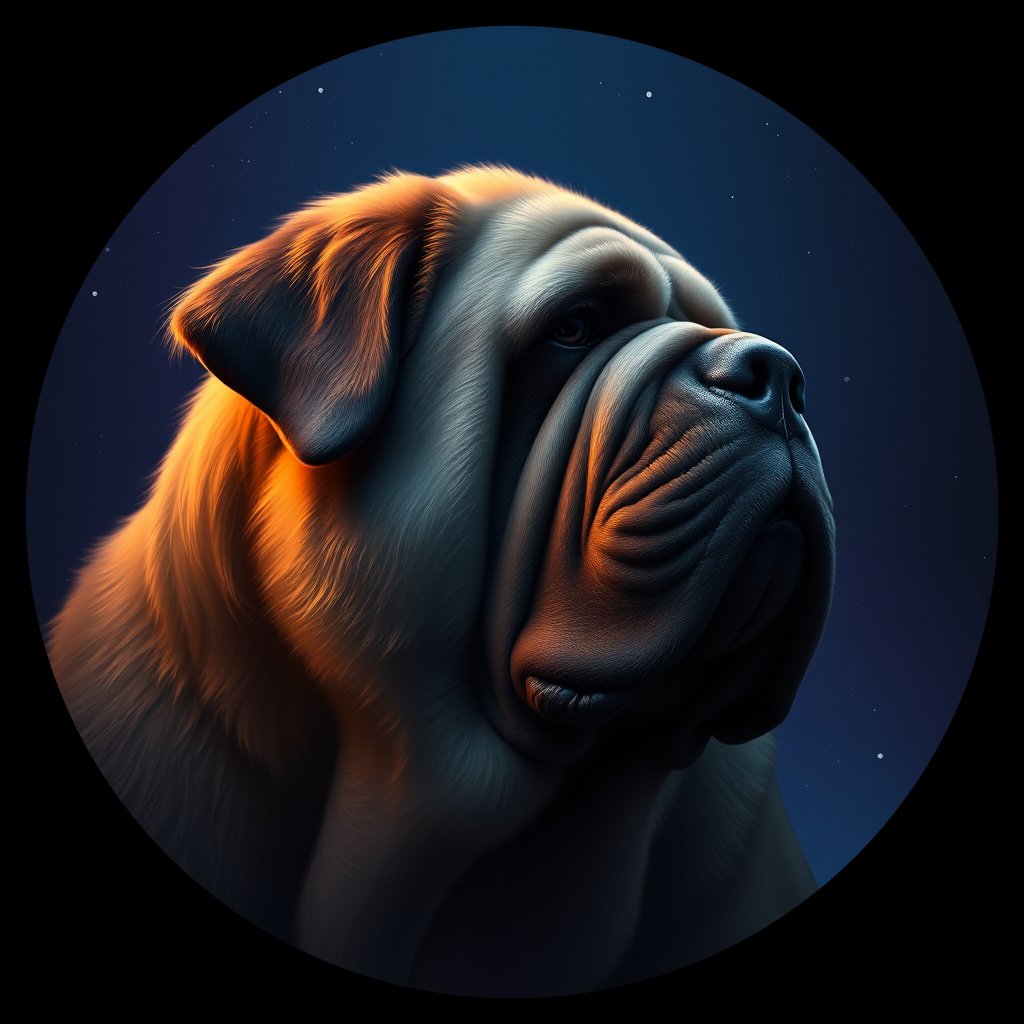 Cosmic medallion portrait of PFZ17D07_PFZ17D07, a Tibetan Mastiff