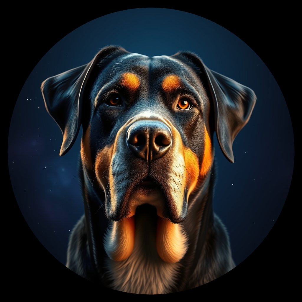 Cosmic medallion portrait of PFZ17D09_PFZ17D09, a Greater Swiss Mountain Dog