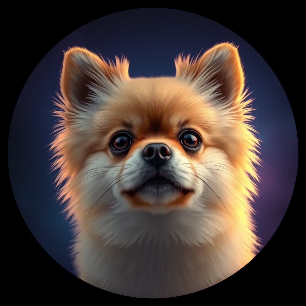 Cosmic medallion portrait of PFZ17E01_PFZ17E01, a Pomeranian