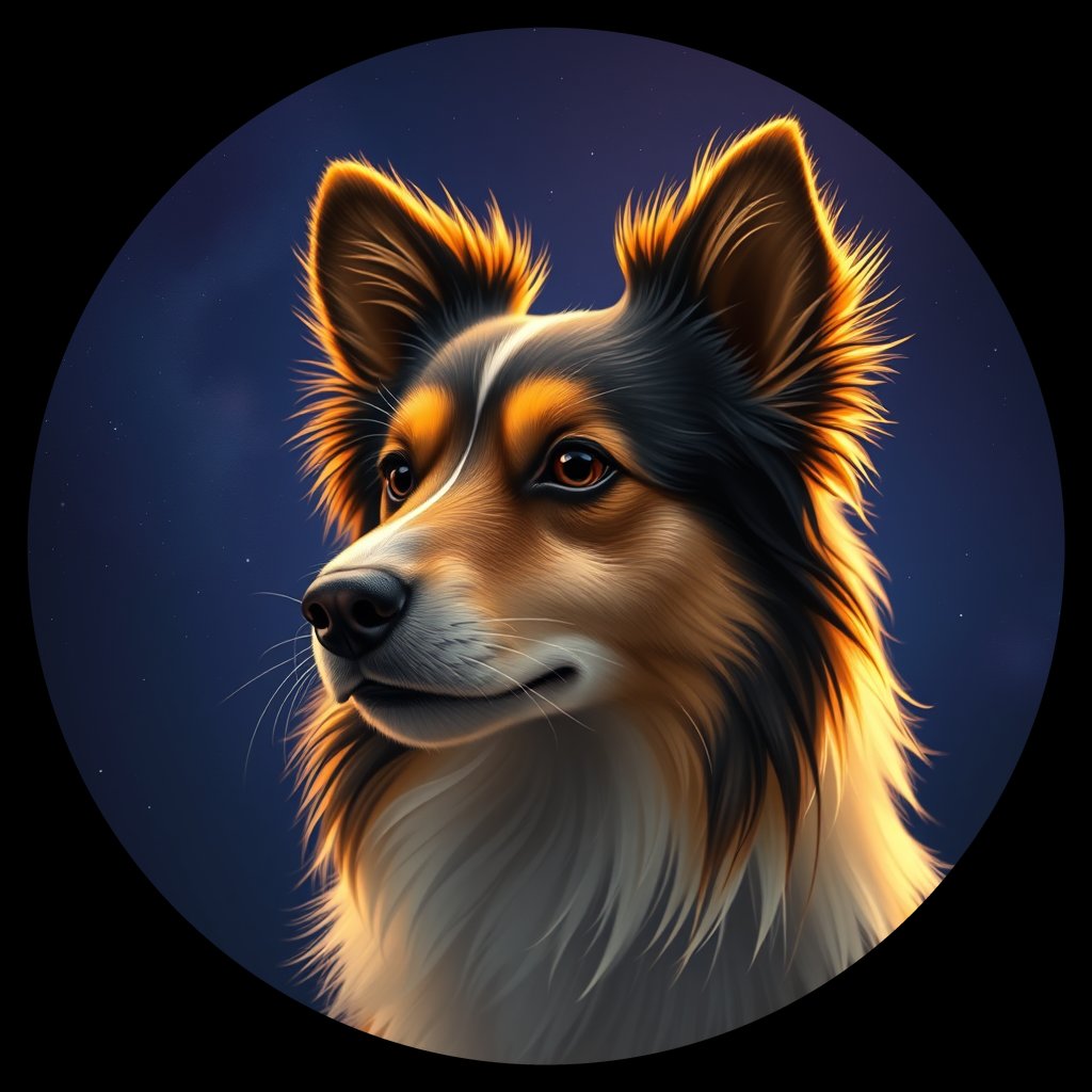 Cosmic medallion portrait of PFZ17E04_PFZ17E04, a Shetland Sheepdog