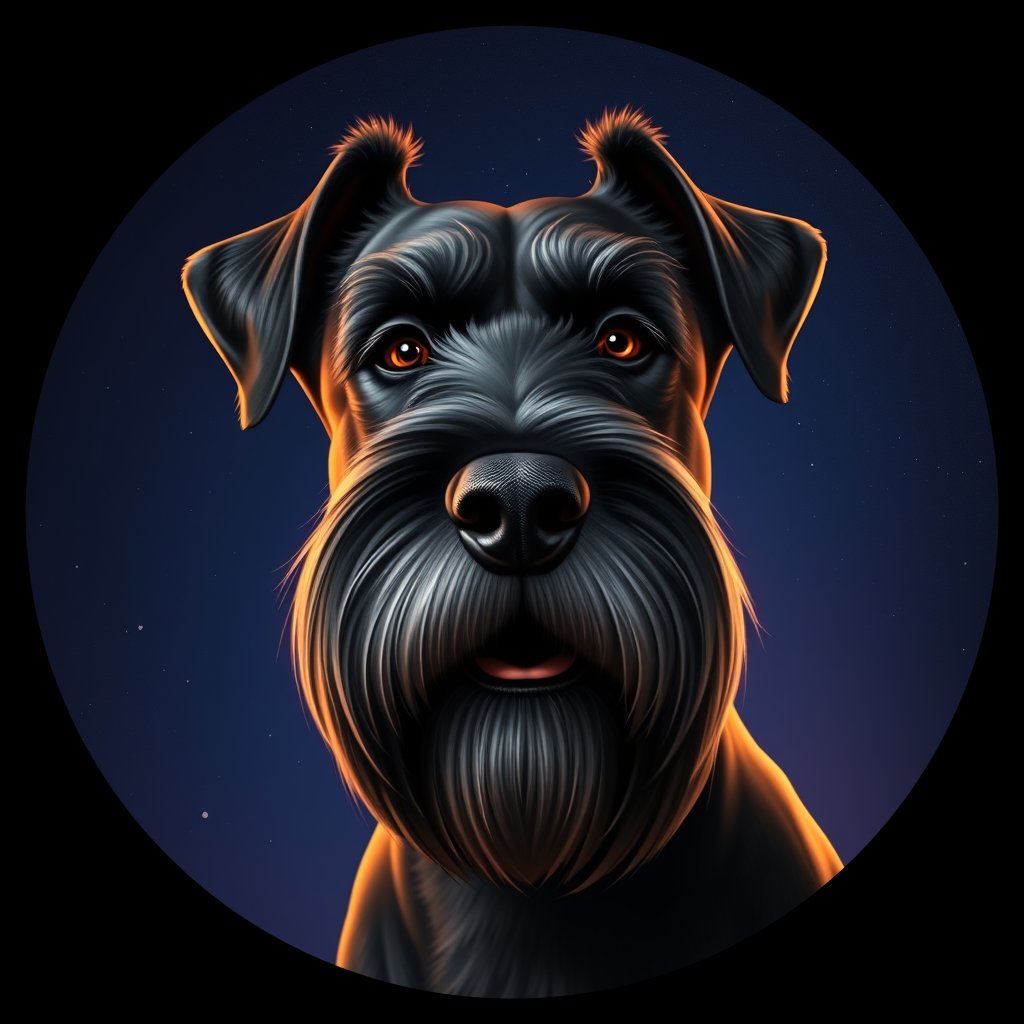 Cosmic medallion portrait of PFZ17E06_PFZ17E06, a Giant Schnauzer