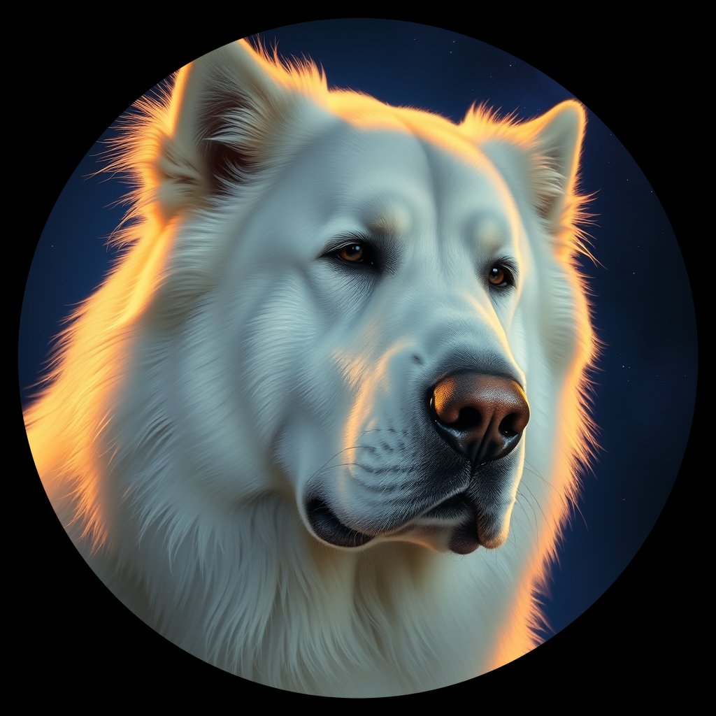 Cosmic medallion portrait of PFZ17E11_PFZ17E11, a Great Pyrenees