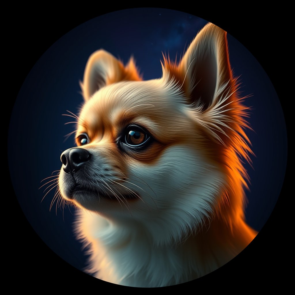 Cosmic medallion portrait of PFZ17F01_PFZ17F01, a Pomeranian