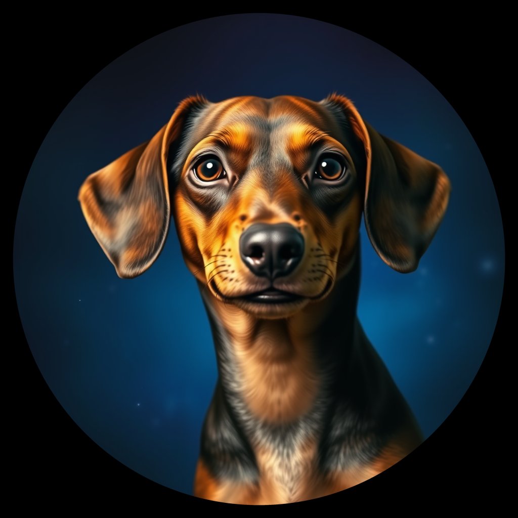Cosmic medallion portrait of PFZ17F03_PFZ17F03, a Miniature Dachshund