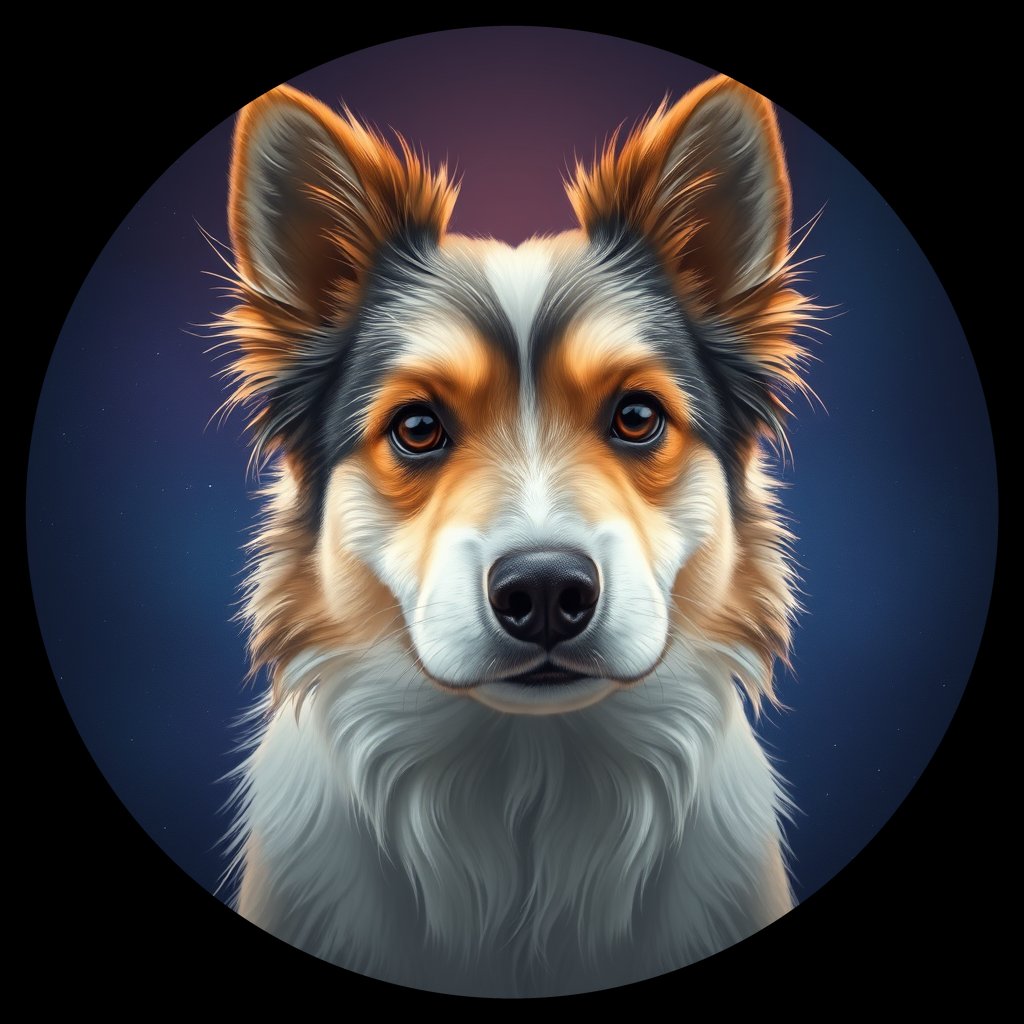 Cosmic medallion portrait of PFZ17F04_PFZ17F04, a Shetland Sheepdog