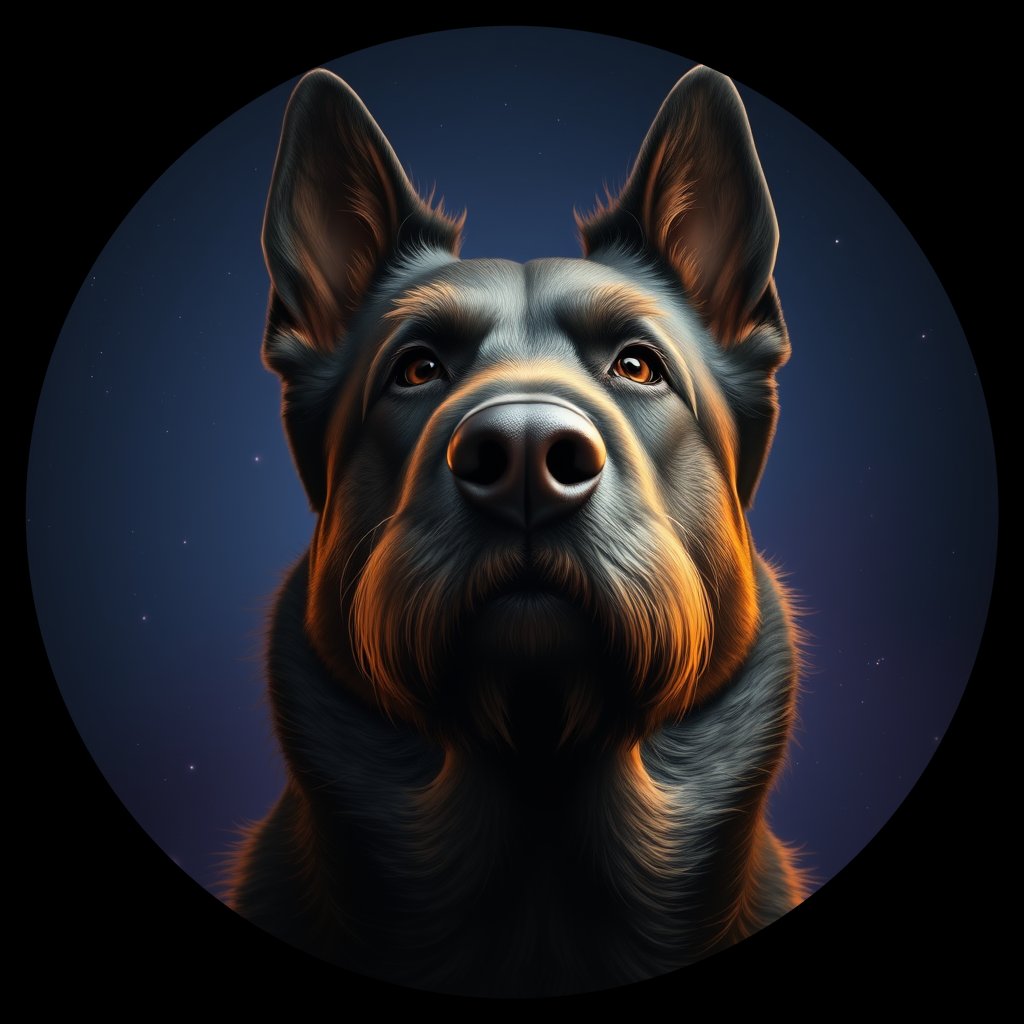 Cosmic medallion portrait of PFZ17F05_PFZ17F05, a Belgian Sheepdog