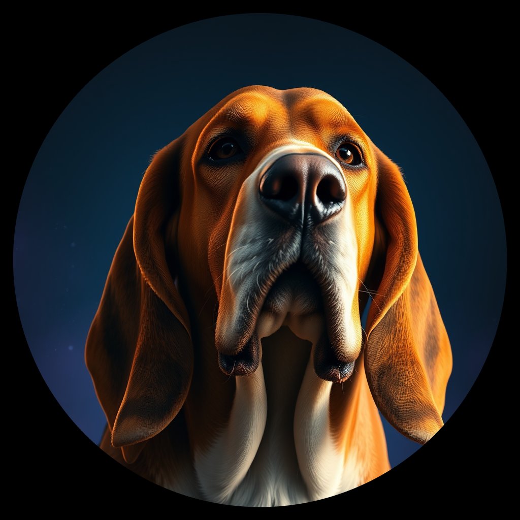 Cosmic medallion portrait of PFZ17F07_PFZ17F07, a Basset Hound