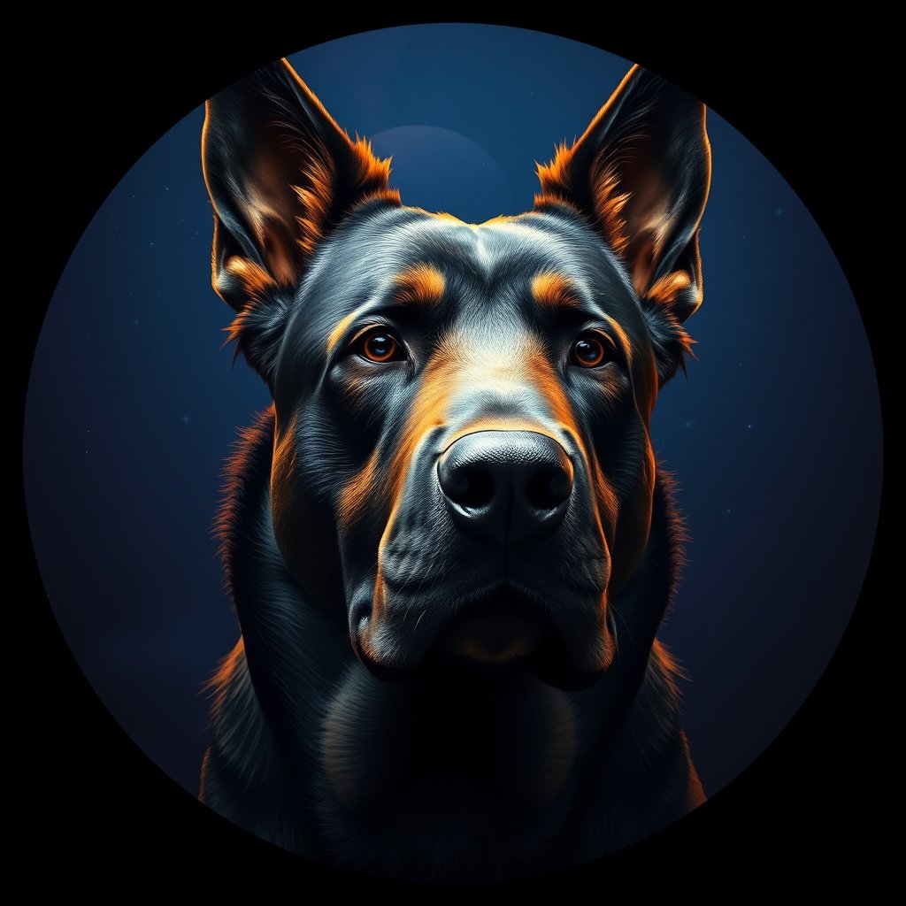 Cosmic medallion portrait of PFZ17F08_PFZ17F08, a Belgian Sheepdog