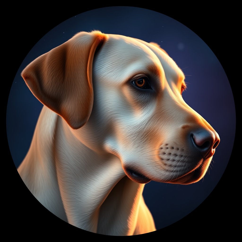 Cosmic medallion portrait of PFZ17F11_PFZ17F11, a Labrador Retriever