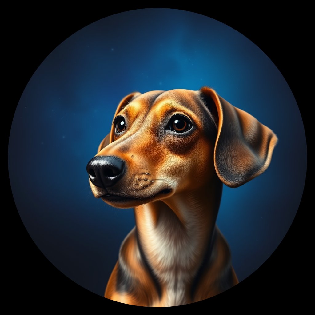 Cosmic medallion portrait of PFZ17G05_PFZ17G05, a Miniature Dachshund